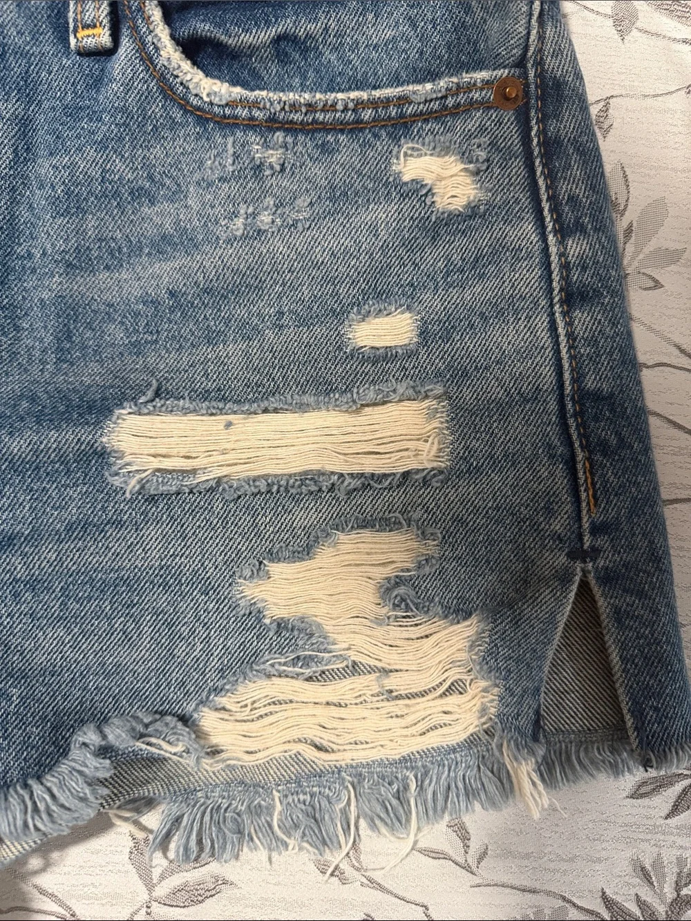 Abercrombie & Fitch Distressed Blue High-Rise Jean Shorts